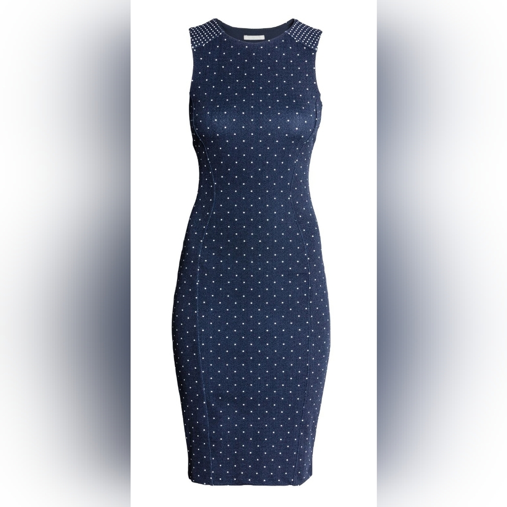 H&N Crepe Dark Blue polkadot Dress